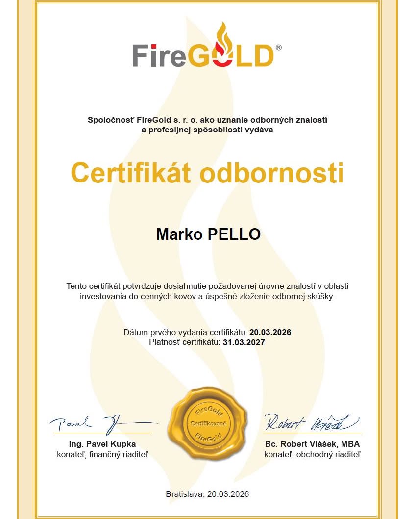 Certifikát Ing. Marka Pella